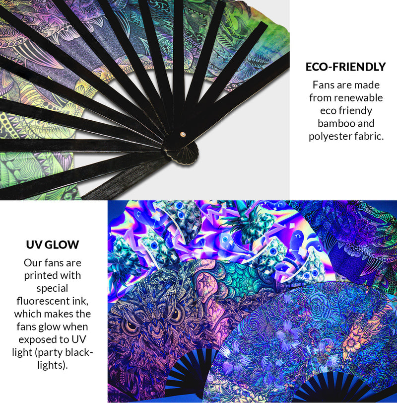 Neon Cats hand fan foldable bamboo circuit rave hand fans Rave Glow Kittens Tiger Panther party gear gifts music festival rave accessories