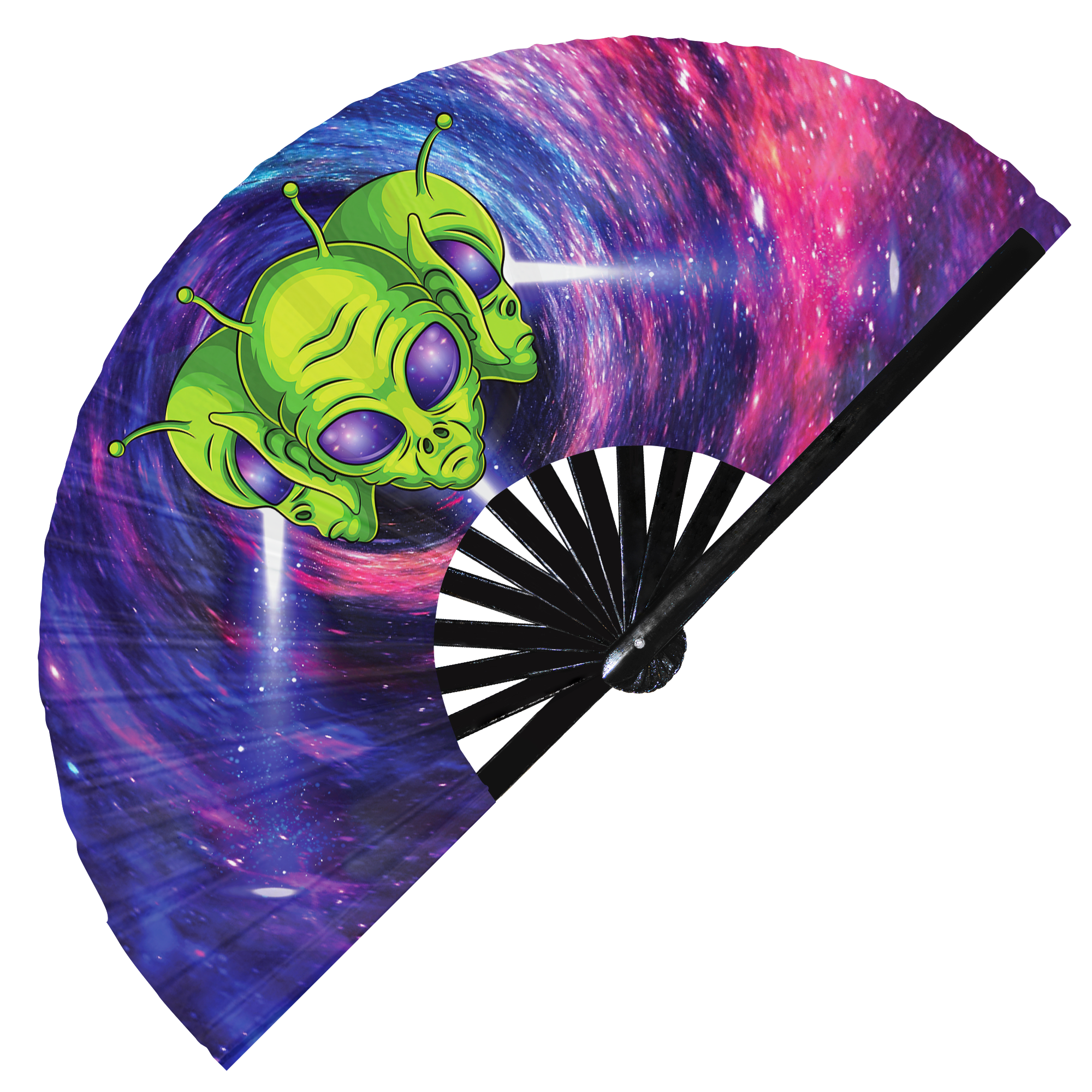 Hand fan Alien foldable bamboo circuit rave hand fans UFO Outer Space ...