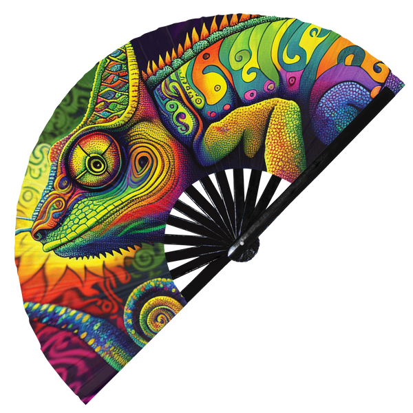 Chameleon Trippy hand fan foldable bamboo circuit rave hand fans Rainbow Acid psychedelic party gear gifts music festival rave accessories