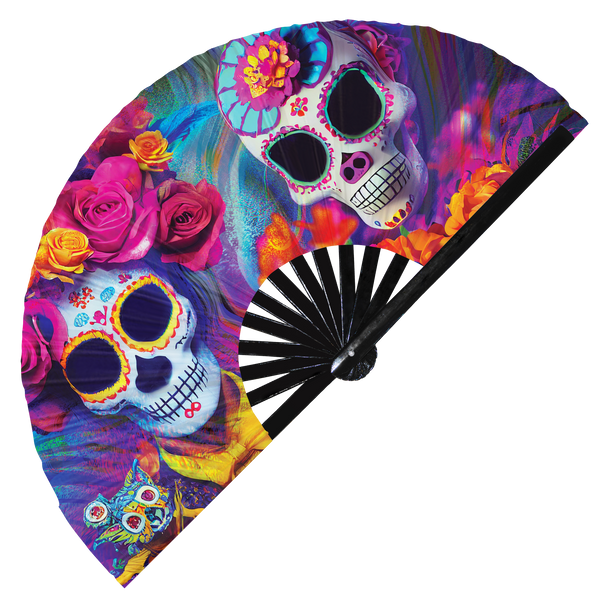 Dia De Los Muertos hand fan foldable bamboo circuit rave hand fans Alebrijes Spirit Animal sugar mexican skulls day dead huichol Trippy Psychedelic Colorful party gear gifts music festival rave accessories 