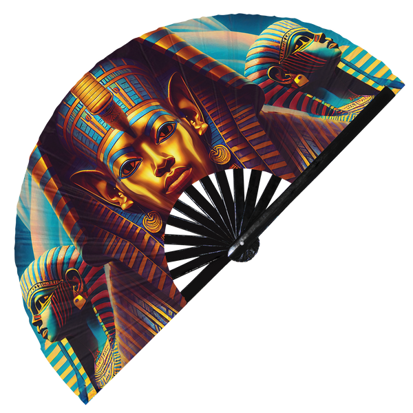 Egyptian Pharaoh hand fan foldable bamboo circuit rave hand fans Anubis Sphinx Cleopatra party gear gifts music festival rave accessories