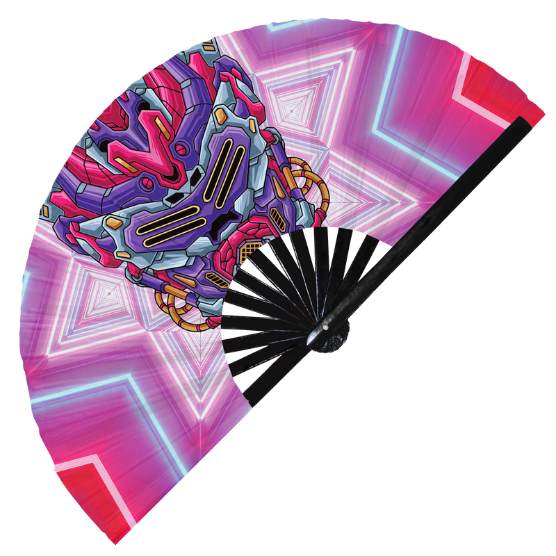 Robot hand fan foldable bamboo circuit rave hand fans Detailed Mecha Cyborg cyberpunk mascot skull robotic machine party gear gifts music festival rave accessories