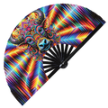 Cow Mandala Rainbow Psychedelic Art | Hand Fan foldable bamboo gifts Festival accessories Rave handheld event Clack fans