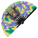 Cow Psychedelic Mandala Art Bamboo Hand Fan