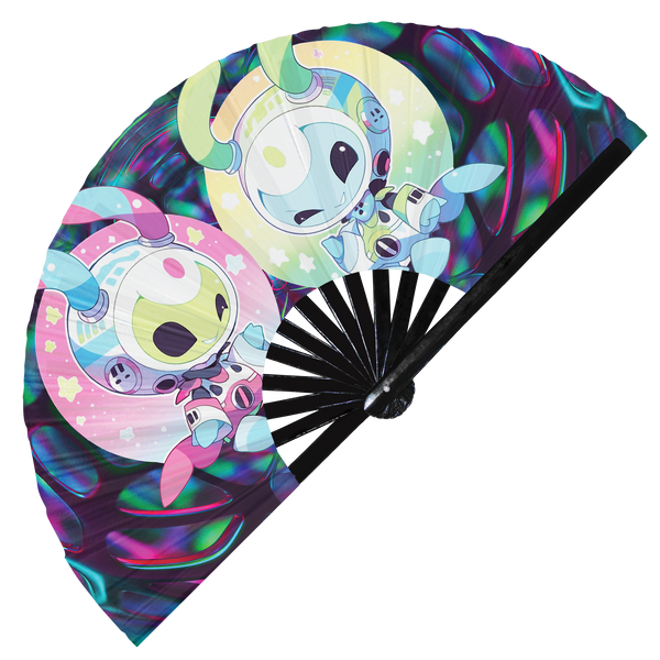 Cute Alien Chibi Cartoons hand fan foldable bamboo circuit rave hand fans party gear gifts music festival accessories