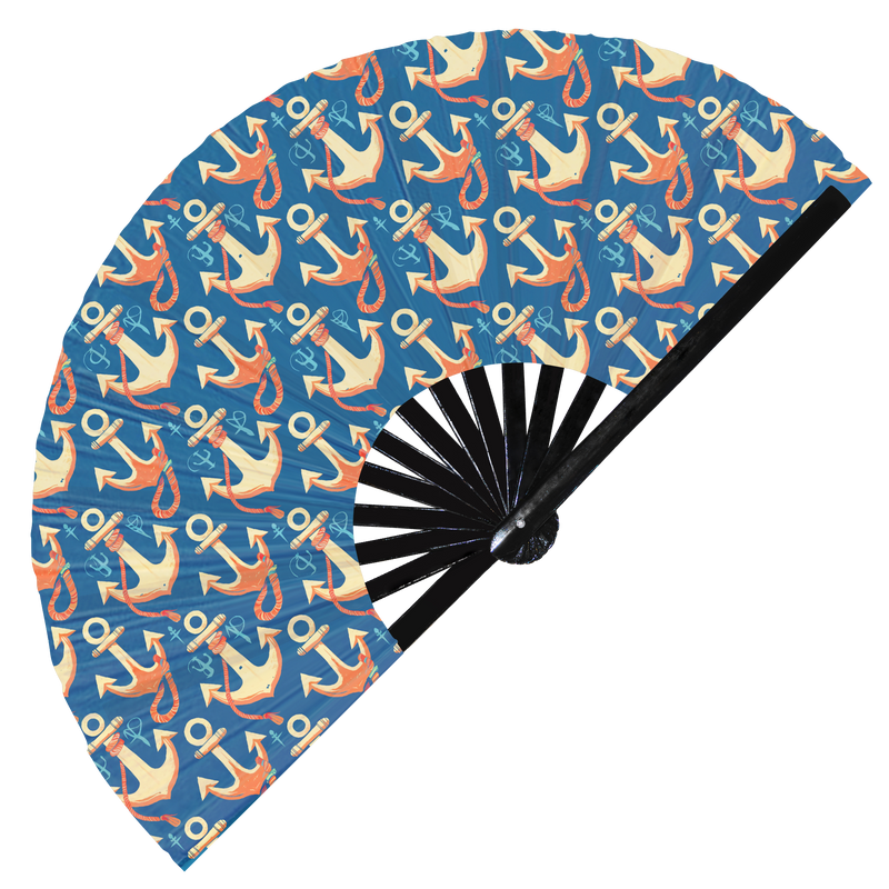 Cute Anchor Pattern Bamboo Hand Fan