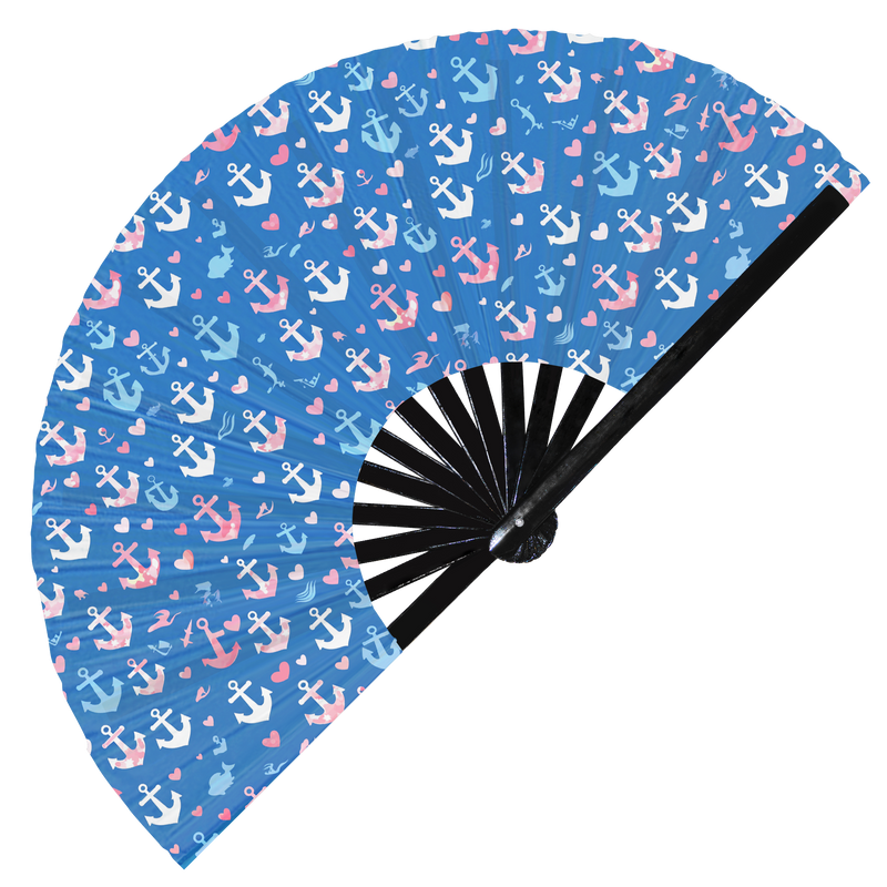 Cute Anchor Pattern Bamboo Hand Fan