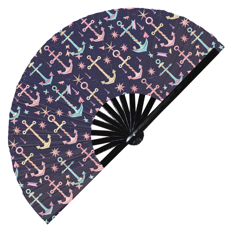 Cute Anchor Pattern Bamboo Hand Fan