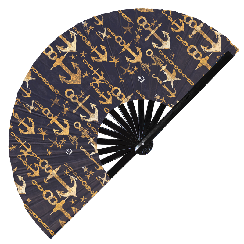 Cute Anchor Pattern Bamboo Hand Fan