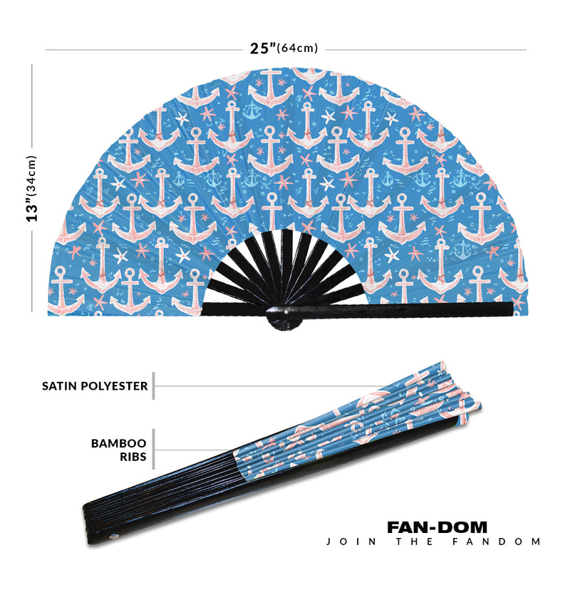 Cute Anchor Pattern Bamboo Hand Fan