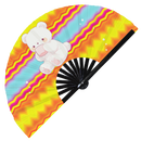 Cute Bear Drinking Coffee Bamboo Hand Fan