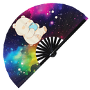 Cute Bear Drinking Coffee Bamboo Hand Fan