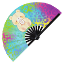 Cute Funny Bear Drinking Coffee Caffeine Cup Fat Brown bear | Hand Fan foldable bamboo gifts Festival accessories Rave handheld event
