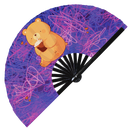 Cute Bear Drinking Coffee Bamboo Hand Fan