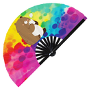 Cute Bear Drinking Coffee Bamboo Hand Fan