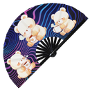 Cute Bear Drinking Coffee Bamboo Hand Fan