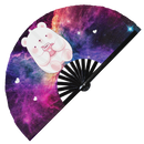 Cute Bear Drinking Coffee Bamboo Hand Fan