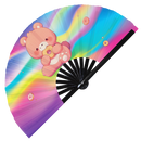 Cute Bear Eating Donut Bamboo Hand Fan