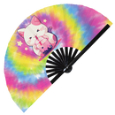 Cute Cat Boba Tea Kawaii | Hand Fan foldable bamboo gifts Festival accessories Rave handheld event Clack fan