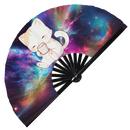 Cute Funny Cat Drinking Coffee Bamboo Hand Fan