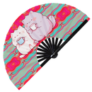 Cute Funny Cat Drinking Coffee Bamboo Hand Fan