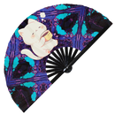 Cute Funny Cat Drinking Coffee Bamboo Hand Fan