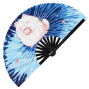 Cute Funny Cat Drinking Coffee Bamboo Hand Fan