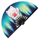 Cute Funny Cat Drinking Coffee Bamboo Hand Fan