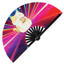 Cute Funny Cat Drinking Coffee Bamboo Hand Fan