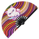 Cute Funny Cat Holding Knife Bamboo Hand Fan