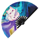 Cute Funny Cat Holding Knife Bamboo Hand Fan