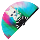 Cute Funny Cat Holding Knife Bamboo Hand Fan