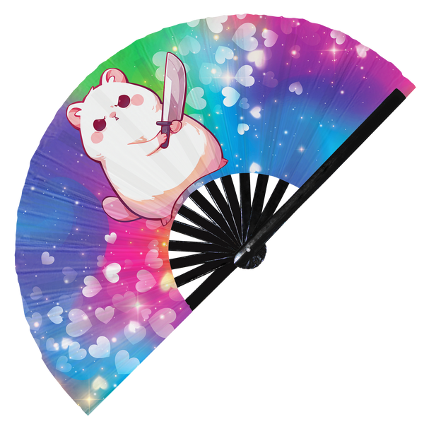 Cute Funny Hamster Holding Knife I Choose Violence Murder Mouse | Hand Fan - Foldable Bamboo Fan Accessories