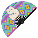 Cute Funny Cat Holding Knife Bamboo Hand Fan