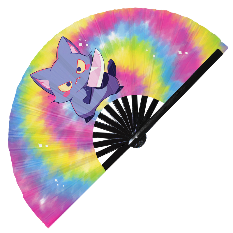 Cute Funny Cat Holding Knife I Choose Violence Murder Kitten | Hand Fan - Foldable Bamboo Fan Accessories