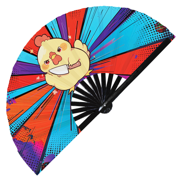 Cute Funny Chicken Holding Knife I Choose Violence Murder Rooster | Hand Fan - Foldable Bamboo Fan Accessories