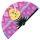 Cute Funny Chicken Holding Knife Bamboo Hand Fan