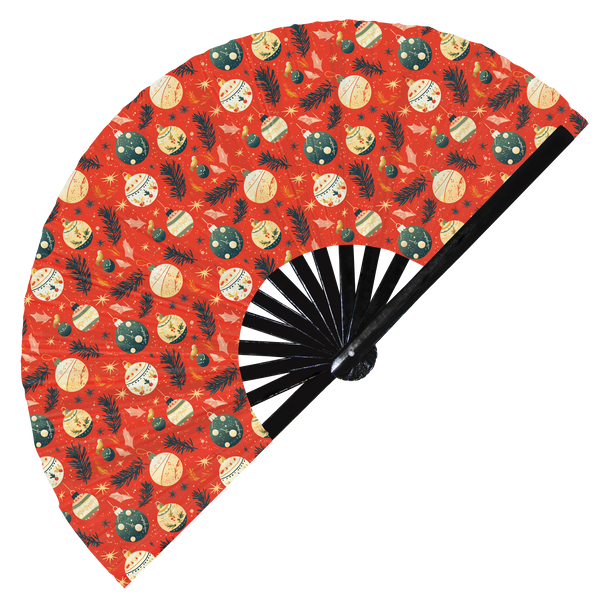 Cute Christmas Balls Pattern Bamboo Hand Fan