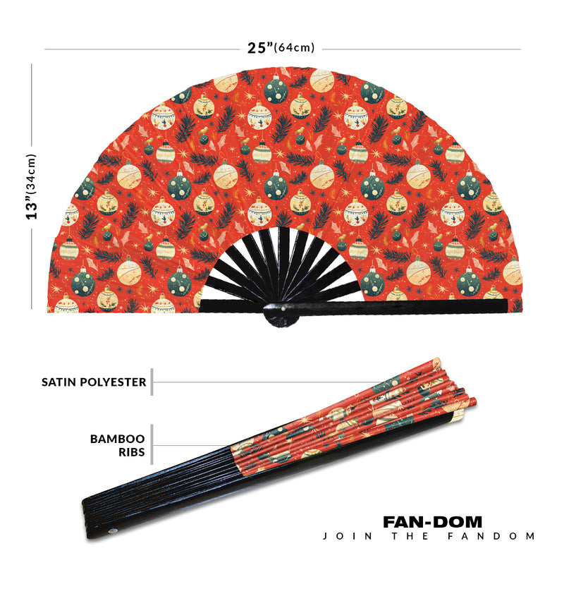 Cute Christmas Balls Pattern Bamboo Hand Fan