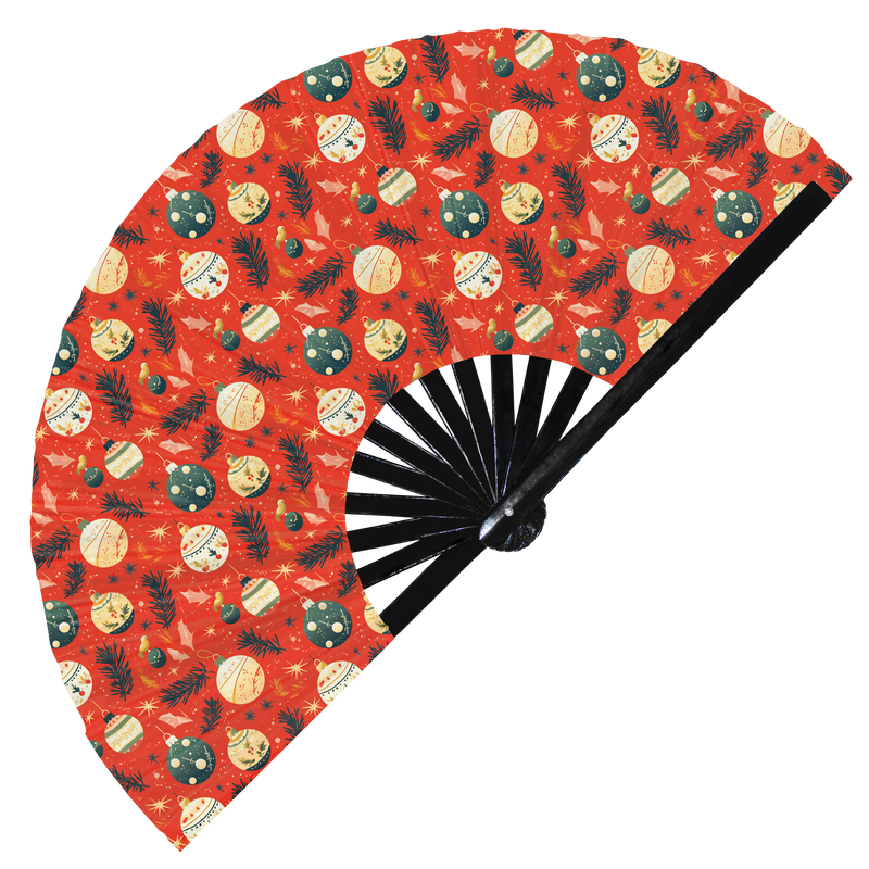 Cute Christmas Balls Pattern Bamboo Hand Fan