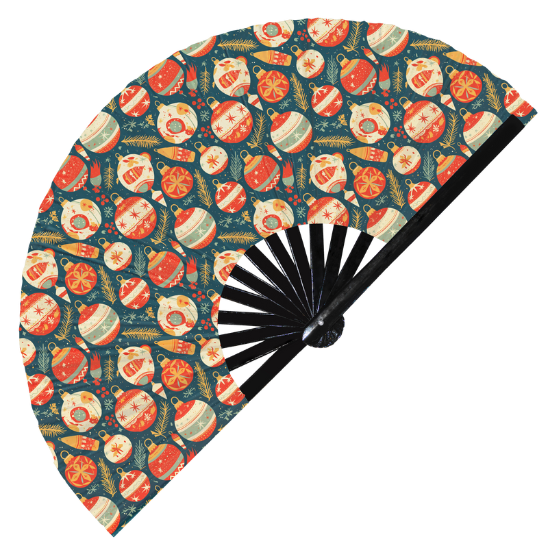 Cute Christmas Balls Pattern Bamboo Hand Fan