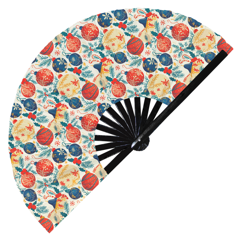 Cute Christmas Balls Pattern Bamboo Hand Fan