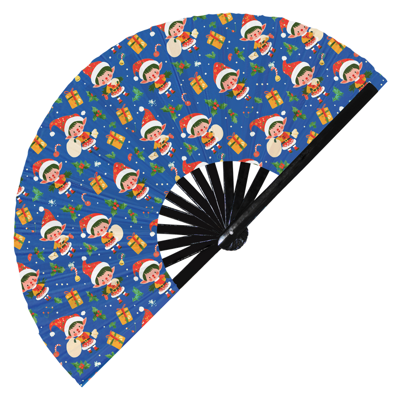 Cute Christmas Elf Pattern Bamboo Hand Fan