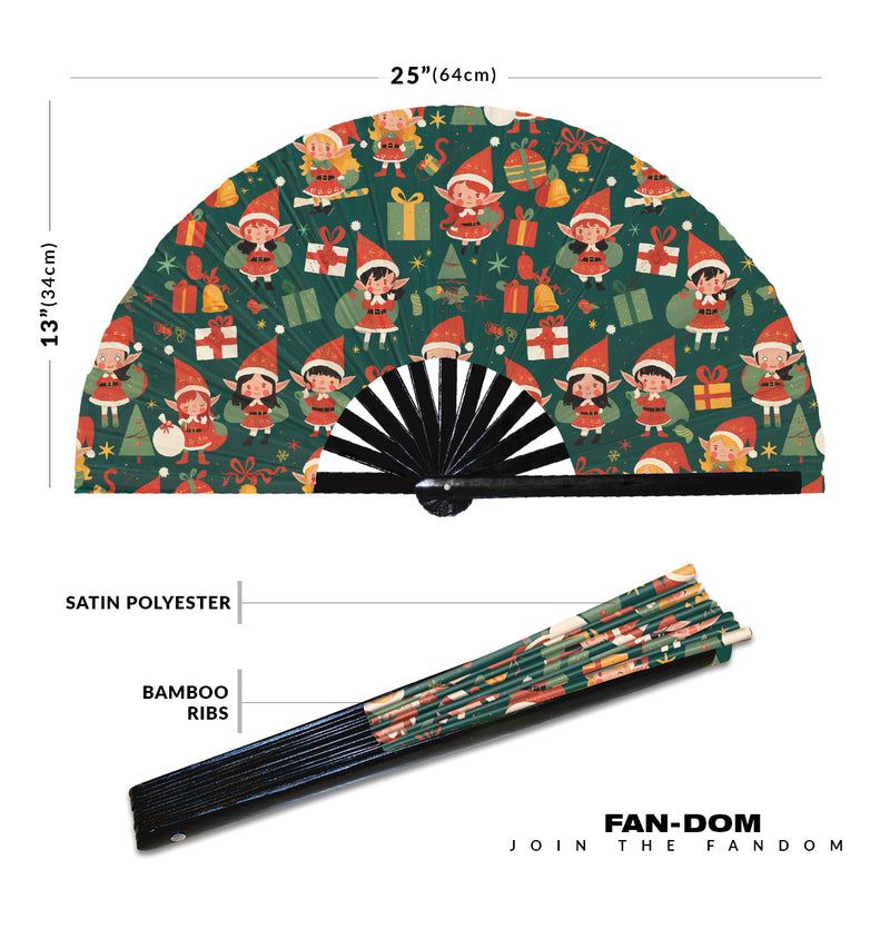 Cute Christmas Elf Pattern Bamboo Hand Fan