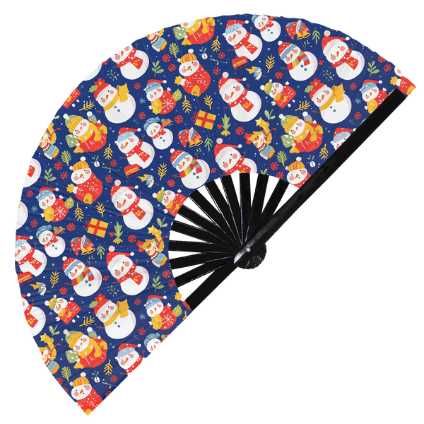 Cute Christmas Snowman Pattern Bamboo Hand Fan