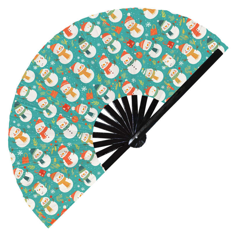 Cute Christmas Snowman Pattern Bamboo Hand Fan