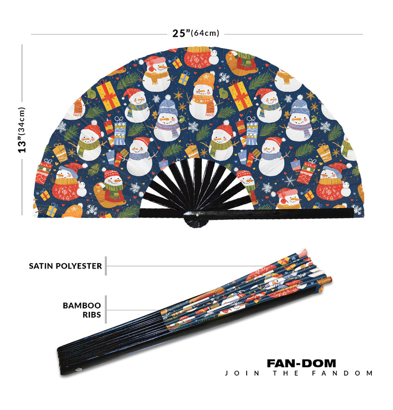 Cute Christmas Snowman Pattern Bamboo Hand Fan