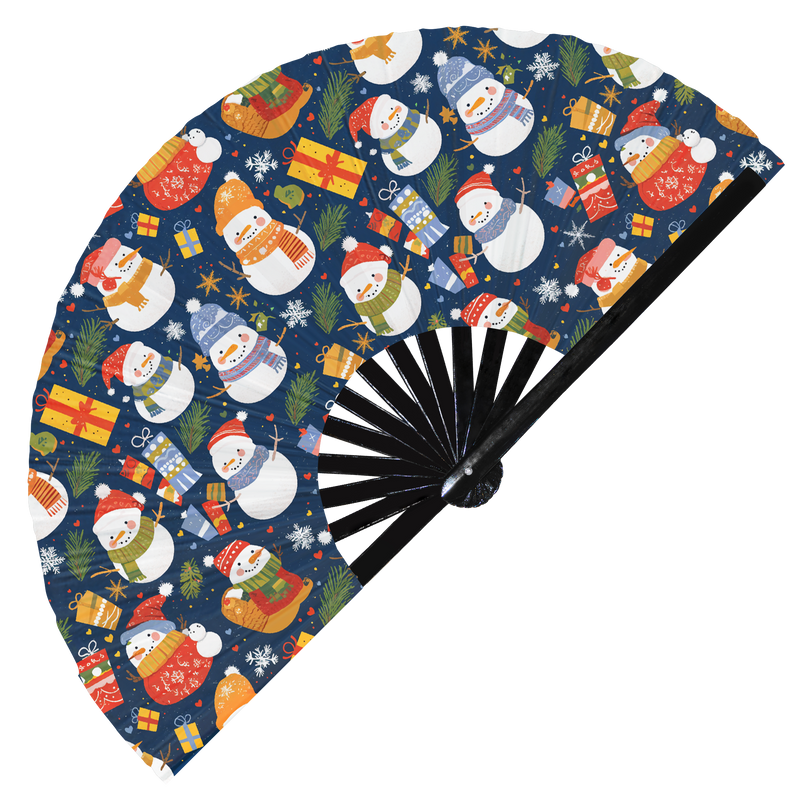 Cute Christmas Snowman Pattern Bamboo Hand Fan