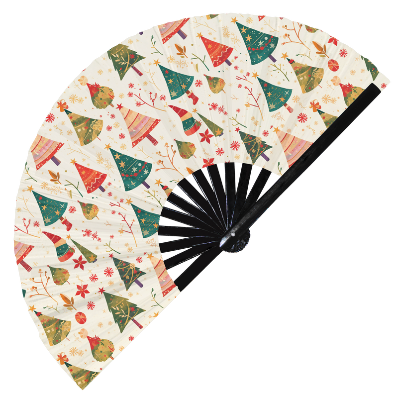 Cute Christmas Tree Pattern Bamboo Hand Fan