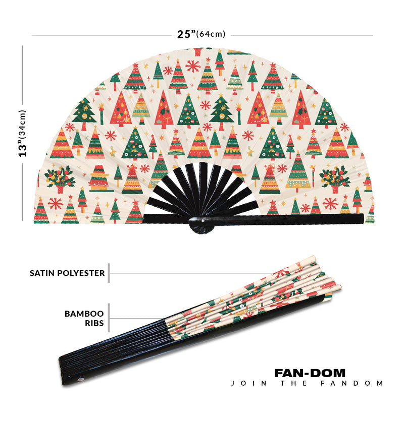 Cute Christmas Tree Pattern Bamboo Hand Fan